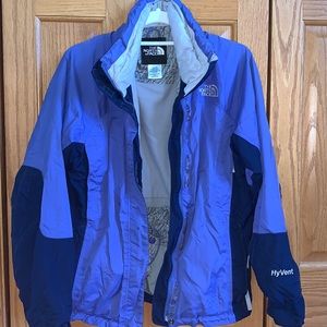 The North Face Hyvent navy and dark periwinkle jacket